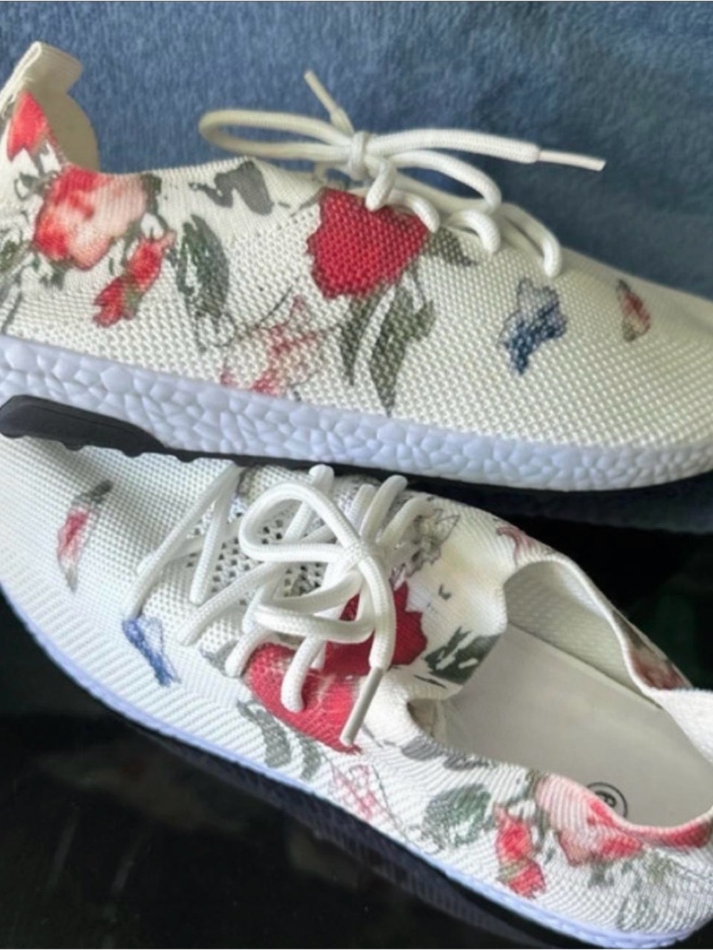 White Floral Lace Knit Women’s Low-Top Sneakers